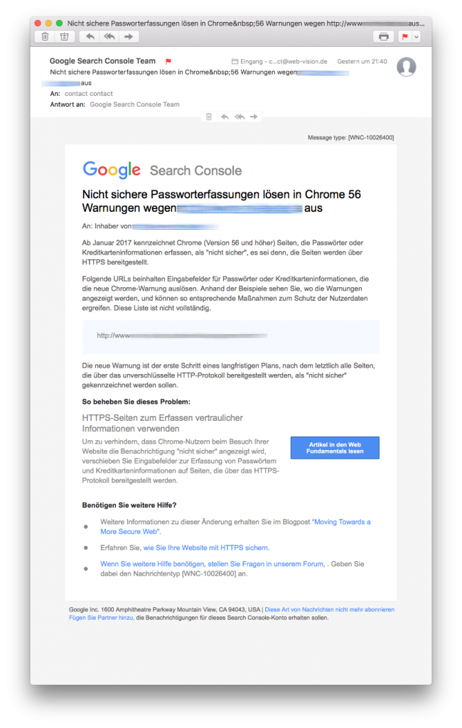 Google Search Console Warnung "Nicht sichere Passworterfassungen"