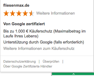 Google zertifizierter Händler - Beispiel Einbindung fliesenmax.de